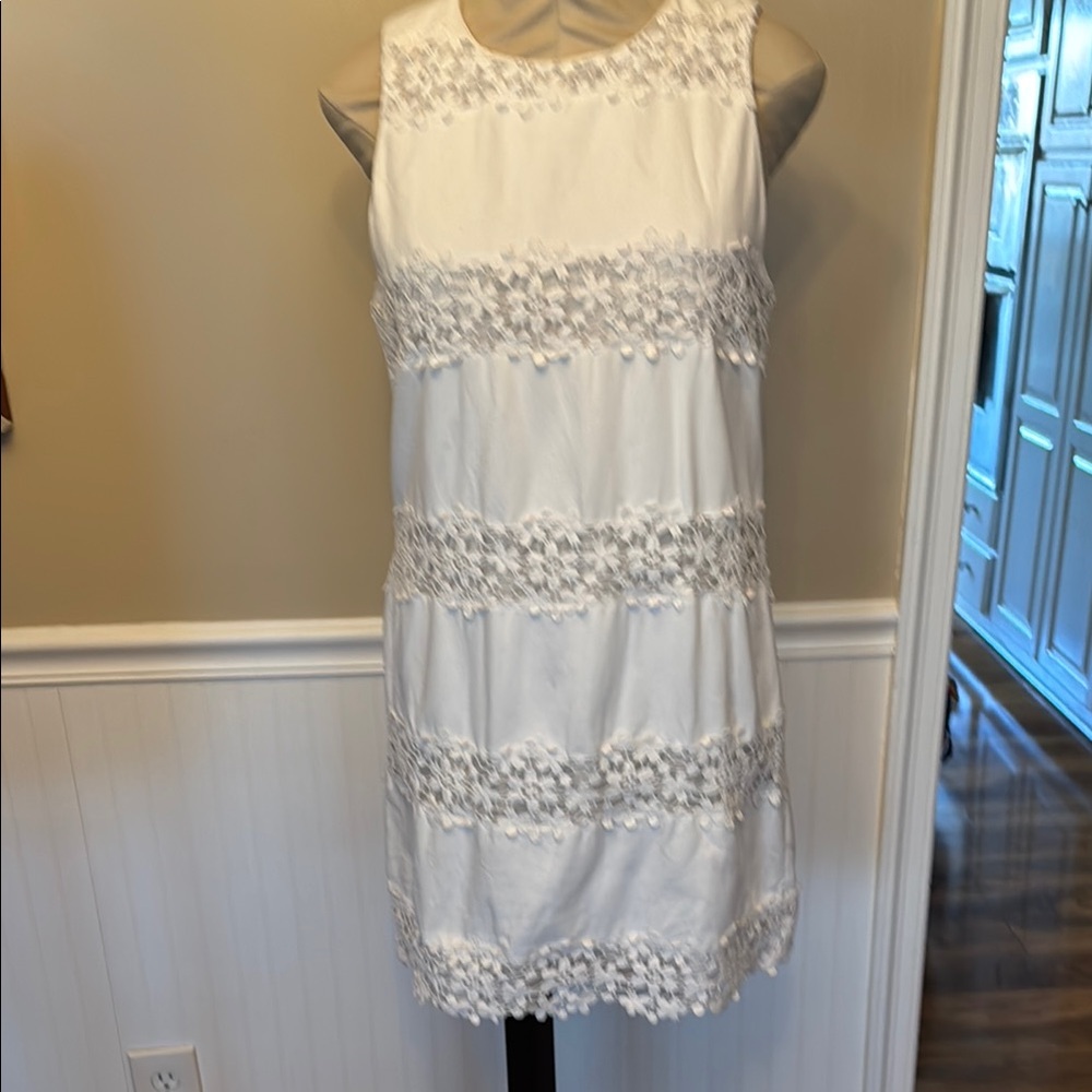 White Sleeveless Dress with Floral Lace Accents